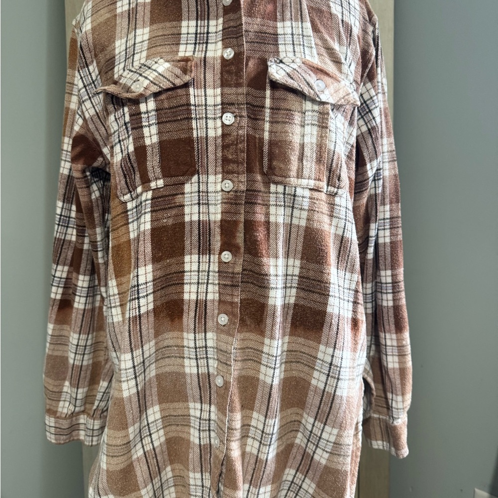 Freddy Mercury Brown Plaid Flannel bleached Shirt with Colorful Graphic Xl - Picture 3 of 5